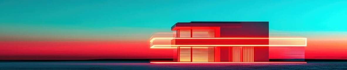 Futuristic Architectural Design with Bright Neon Lights at Dusk