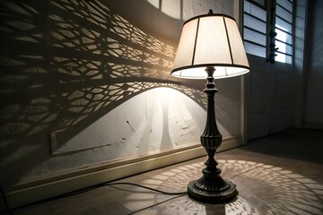 Decorative lamp casting an intricate shadow on the wall - vintage interior lighting, warm cozy...