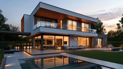 Fototapeta premium Modern luxurious house, front view