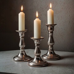 Elegant Metallic Candleholders with White Candles, Romantic and Timeless Decor

