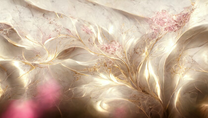Abstract marble texture with pink and gold veining	
