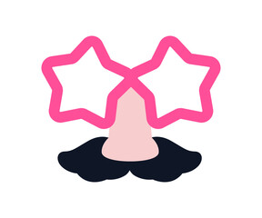 Glasses, mustache and fake nose, disguise kit for funny party, Purim carnival. Fun prop, face accessory, costume for festive masquerade. Flat vector illustration isolated on a white background