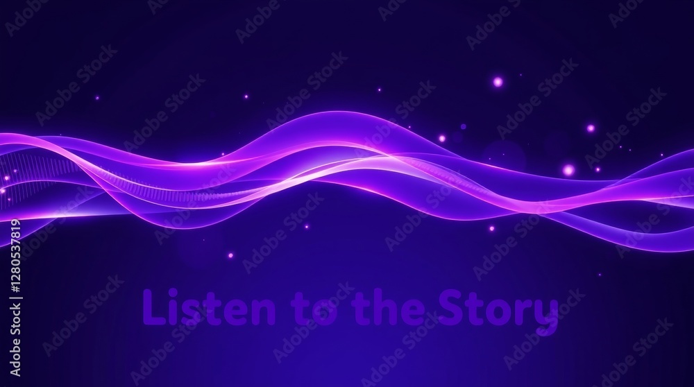 Poster abstract purple wave design with text on dark background