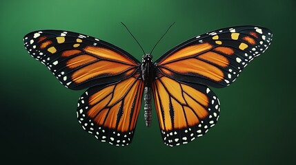 Fototapeta premium Monarch Butterfly, Green Background, Close-up, Isolated
