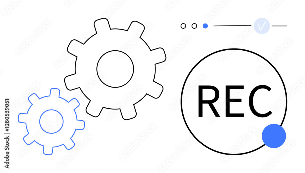 Aufkleber two interlocking gears alongside a recording button. ideal for technology, automation, workflow, mac