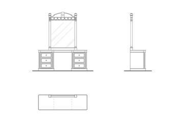 Technical Drawing of Dressing Table | Interior Design Element Blueprint. Set 6
