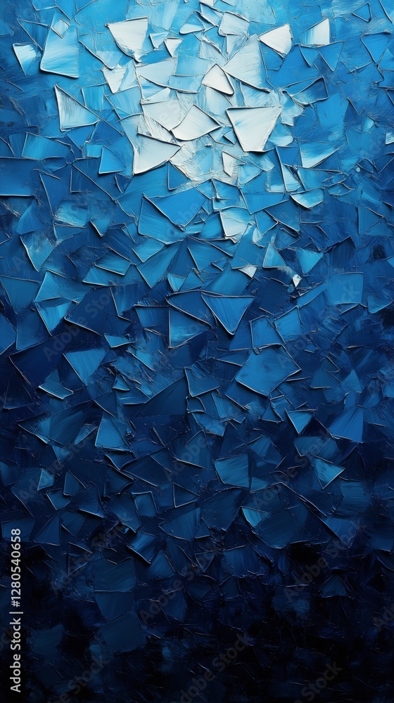 Poster geometric blue pattern with various shades and textures displayed on a modern surface