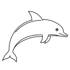 Dolphin in black and white, outline drawing captures a graceful leap in a dynamic and elegant way. Perfect for aquatic themed designs and coloring book for kids