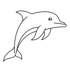 Dolphin in black and white, outline drawing captures a graceful leap in a dynamic and elegant way. Perfect for aquatic themed designs and coloring book for kids