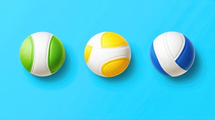 High-quality volleyball set, different color options, sleek digital design, top-view flat lay.