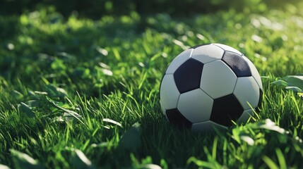 Fototapeta premium High-resolution soccer ball on a bright green turf, perfect focus, no people