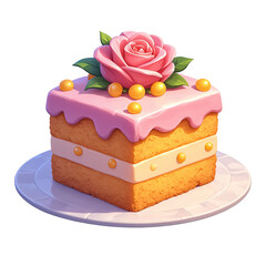 Elegant Pink Rose Cake on Plate with Transparent Background for Desserts