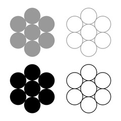 Egg of life Sacred geometry symbol seven circle 7 set icon grey black color vector illustration image solid fill outline contour line thin flat style