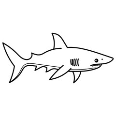 Shark a striking black and white drawing of a powerful predator. Perfect for marine life designs, ocean themed projects and coloring book for kids