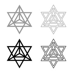Star tetra Sacred geometry symbol set icon grey black color vector illustration image solid fill outline contour line thin flat style