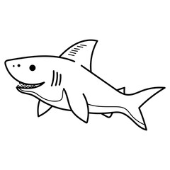 Shark a striking black and white drawing of a powerful predator. Perfect for marine life designs, ocean themed projects and coloring book for kids