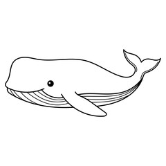 Whale outline in black and white, elegant and sleek design. Perfect for logos, prints, coloring book for kids, and nature themed projects