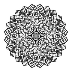 Abstract simple minimalist round circle mandala in black and white for a medium content books.