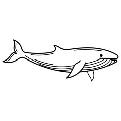 Whale outline in black and white, elegant and sleek design. Perfect for logos, prints, coloring book for kids, and nature themed projects