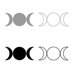 Simbol triple goddess religious sign moon phases wiccan set icon grey black color vector illustration image solid fill outline contour line thin flat style