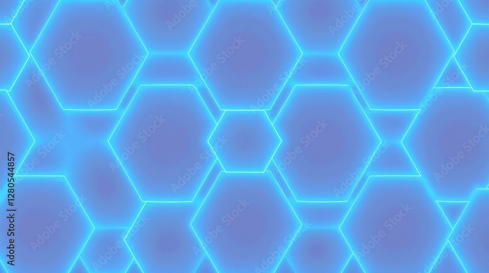 Poster abstract geometric background featuring luminous cyan hexagons arranged in a seamless pattern, with 