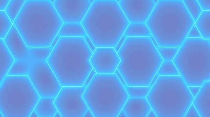 Abstract geometric background featuring luminous cyan hexagons arranged in a seamless pattern, with bright neon outlines against a soft blue gradient backdrop, perfect for tech and digital concepts