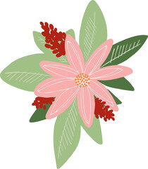 Cute flat lay composition of isolated flowers in modern style on transparent background. Digital illustration is perfect for creating cards, invitations for Valentine's Day, Wedding, Birthday, Mother'