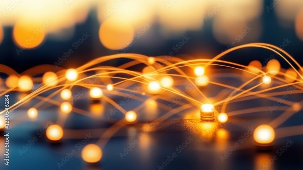 Poster soft glowing lights on a dark surface with a bokeh background