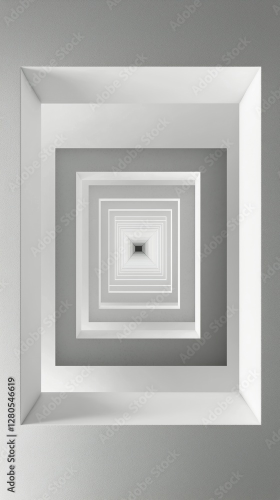 Poster multiple white frames creating a tunnel effect against a grey backdrop