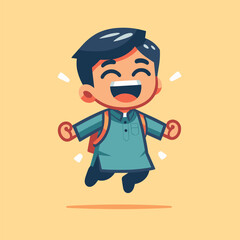 Happy Child in Traditional Outfit Jumping - Vector Cartoon Style Illustration