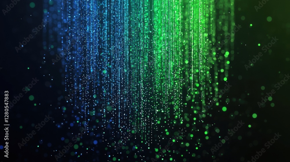 Poster funnel concept. dynamic data flow visualization with vibrant blue and green liquid streams