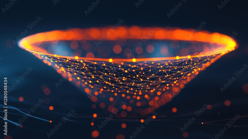Aufkleber funnel concept. transparent 3d funnel with glowing geometric patterns and luminous energy flow
