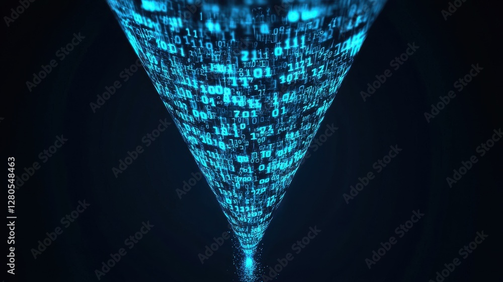 Poster funnel concept. transparent funnel with digital currency symbols in dynamic flow