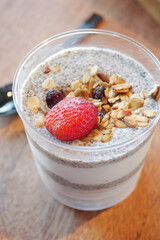 Delicious layered yogurt with granola and fresh fruit toppings