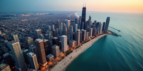 Stunning aerial perspective of Chicago's architectural marvels , tourism, America, cityscape