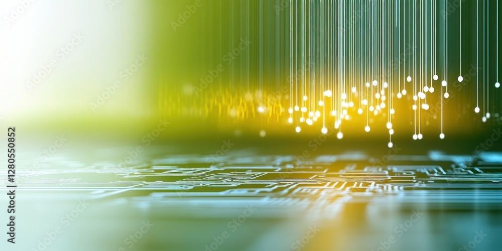 Poster Abstract Technology Background with Lines and Dots in Green Hue
