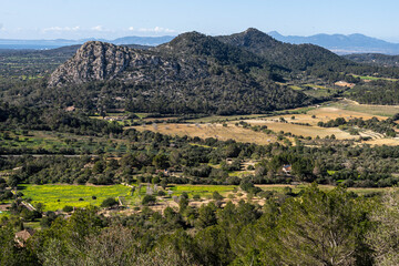 Obraz premium view of the Galdent mountain range from Randa village, Algaida, Algaida, Mallorca, Balearic Islands, Spain