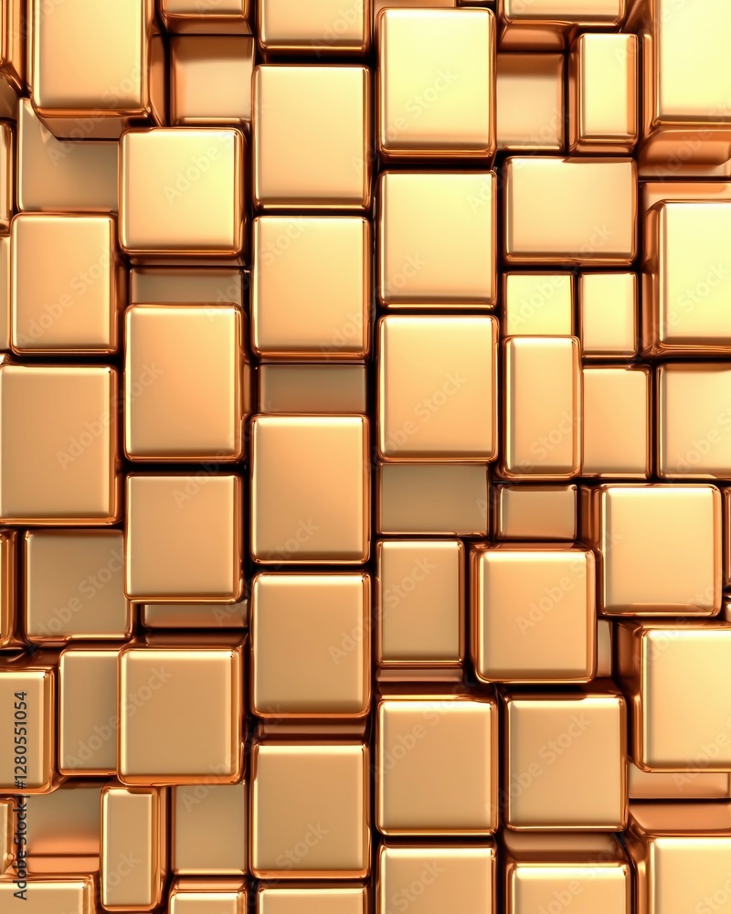Poster Modern Abstract Golden Cubes in a Stunning Geometric Pattern