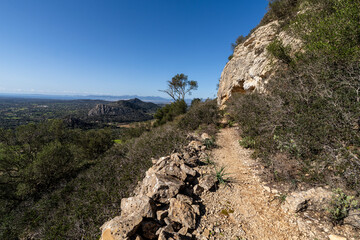 view of the Galdent mountain range from Randa village, Algaida, Algaida, Mallorca, Balearic Islands, Spain