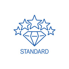 Diamond and five stars. High standard. Vector linear icon illustration isolated on white background.