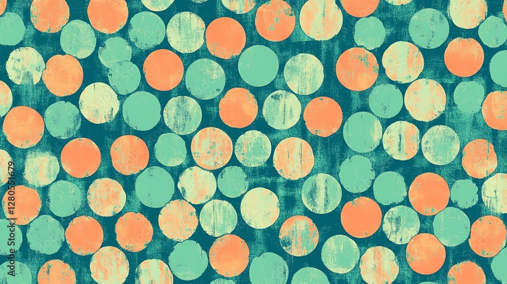 Poster abstract teal and peach circle pattern.