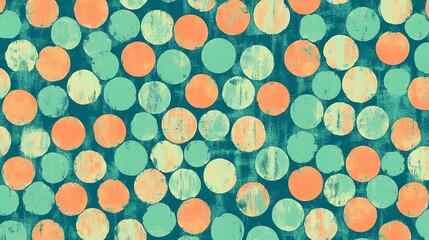 Abstract teal and peach circle pattern.