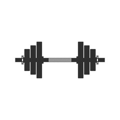 Black dumbbells icon in flat style. Fitness, training gym tool. Dumbbell with removable disks.