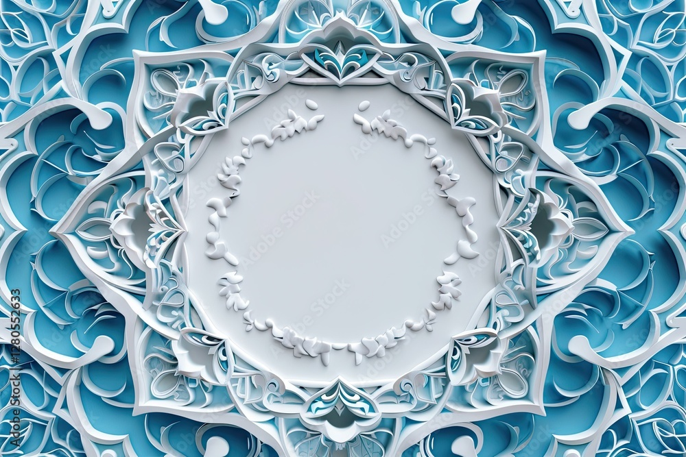 Poster islamic azure ornament frame line vector design with curved pattern isolated on white background