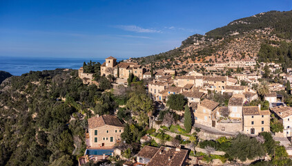parish church of San Juan Bautista and village, 14th century, Deià, Natural area of the Serra de Tramuntana., Majorca, Balearic Islands, Spain