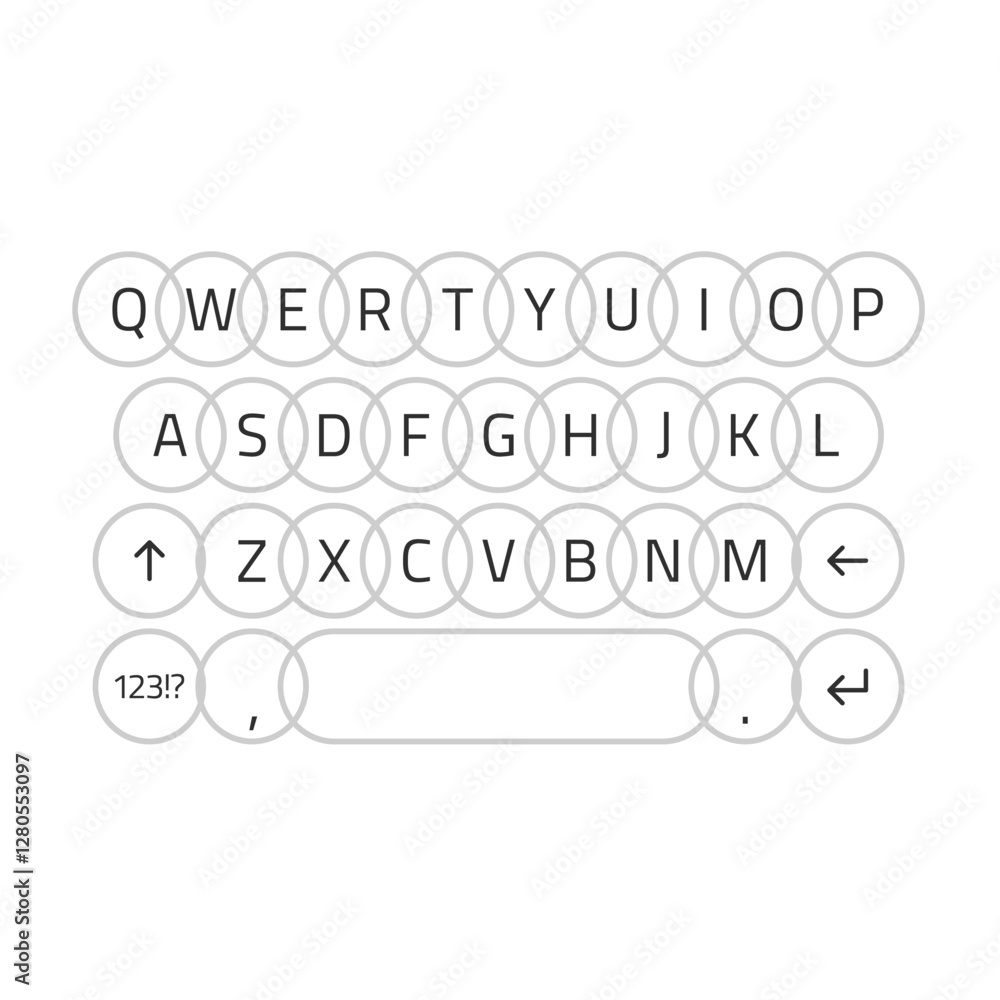 Poster qwerty keyboard set. keyboard of smartphone, alphabet and numbers buttons. mobile phone keypad vecto