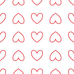 Red heart background for textile or print. Cute romantic seamless pattern.Simple hearts vector texture. EPS 10.