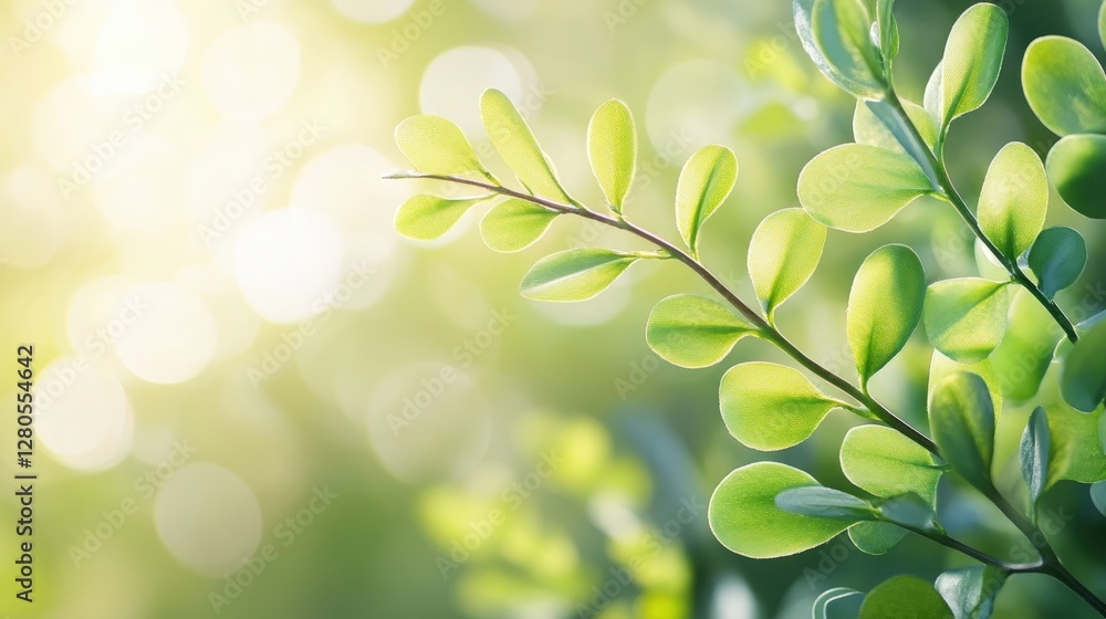 Poster Close-Up View of Green Leaves with Soft Light and Blurred Background