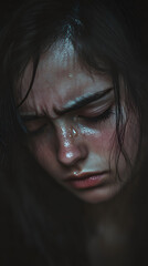 Fototapeta premium Poignant Moment of Solitude Capturing Emotional Distress 