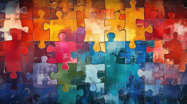 Abstract puzzle design, representing World Autism Awareness Day on April 2nd. Background image with copy space.